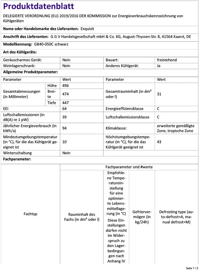 Exquisit GB40-050C – Schwarzer Tisch-Gefrierschrank, 31L, Energieeffizienz C, 39 dB