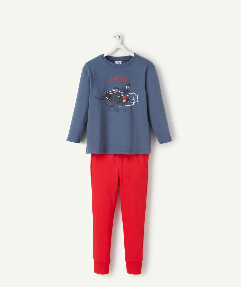 PYJAMA GARÇON BLEU ET ROUGE SUPER DORMEUR EN FIBRES RECYCLÉES