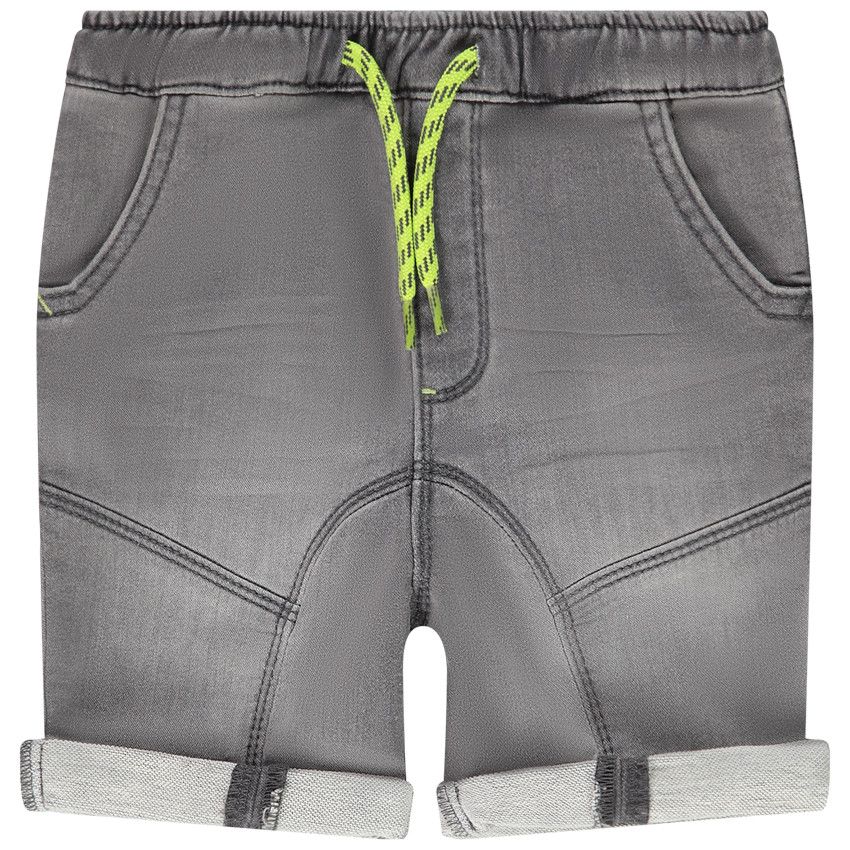Bermuda en denim uni avec cordon contrasté pour bébé garçon - Gris chiné