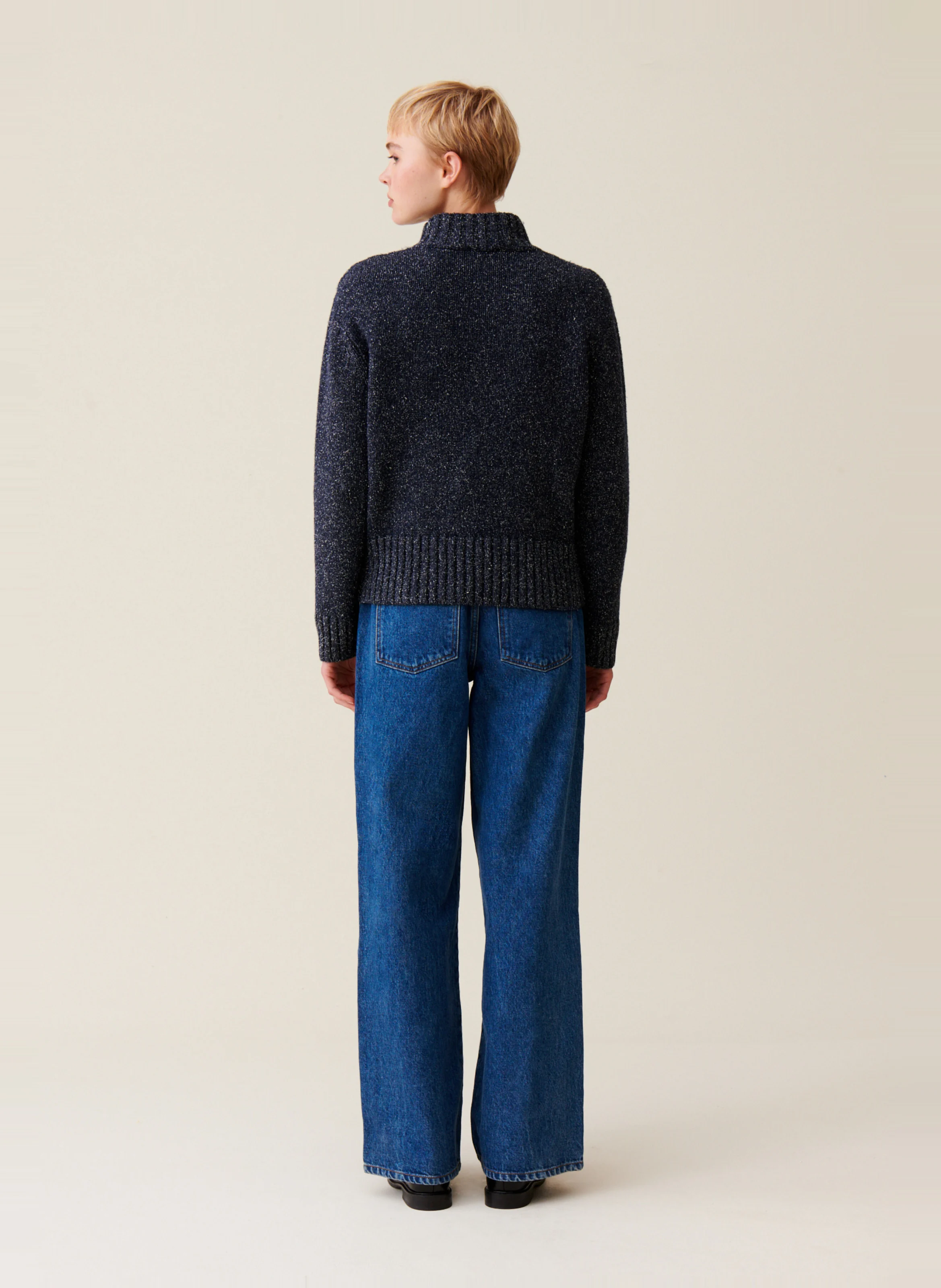 Pull col montant en laine et en soie mélangés | Bleu