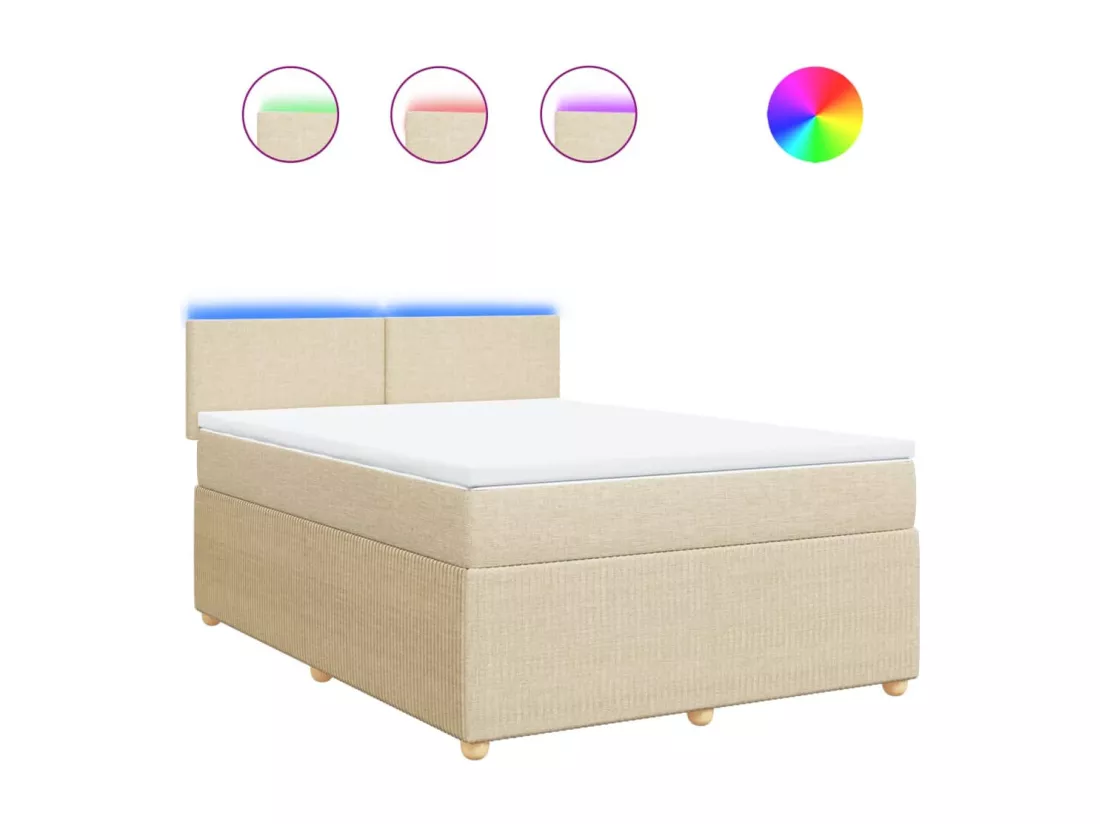 Sommier à lattes de lit avec matelas Crème 160x200 cm Tissu
