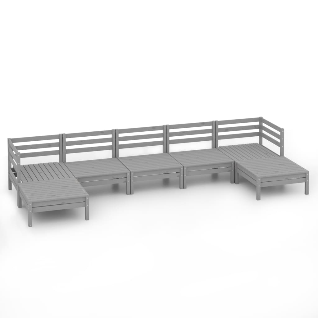 Salon de jardin meuble d'extérieur ensemble de mobilier 7 pièces gris bois de pin massif