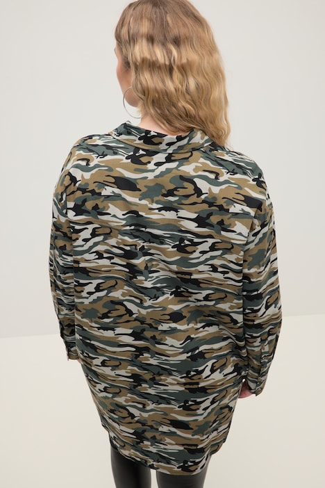 Hemdbluse, oversized, Camouflage, Hemdkragen, Langarm