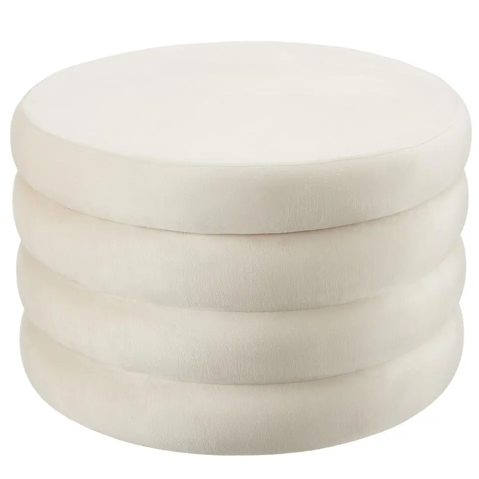 tectake Hocker Altu XL, gestoffeerd, opbergruimte, Fluweellook Crèmewit