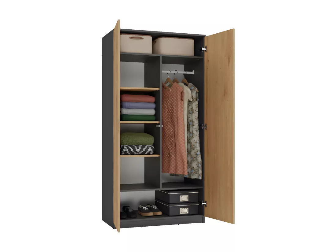 ESME - Armoire double style scandinave chambre à coucher - 90x50x180 - 2 portes - Dressing