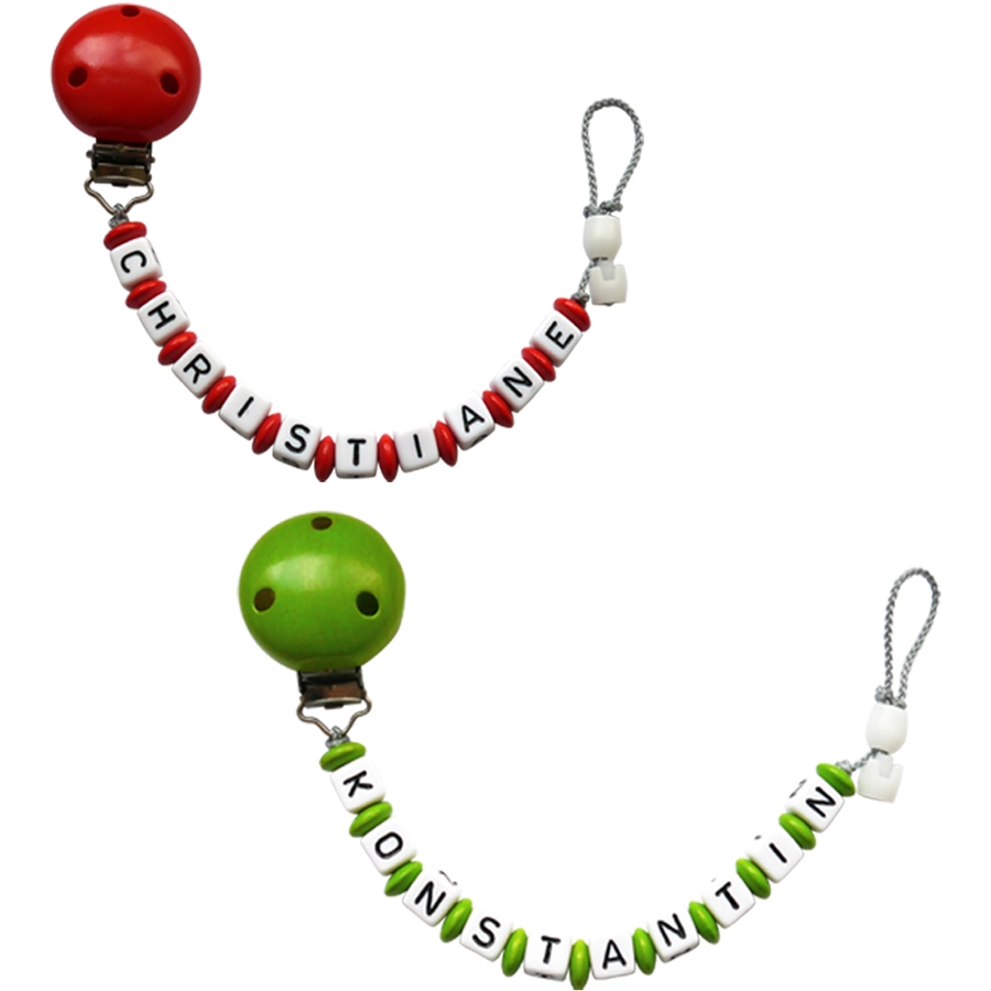 Schnullireich Schnullerkette mit Namen bis 9 Buchstaben (Lange Namen) Rot