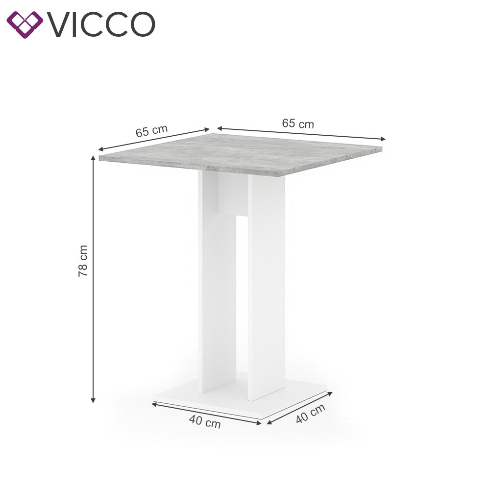 VICCO Esstisch EWERT Küchentisch Esszimmer Tisch Säulentisch weiß beton 65x65 cm