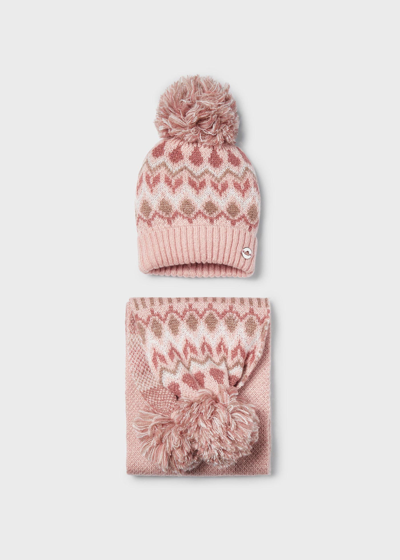 Conjunto de cachecol e gorro jacquard para menina