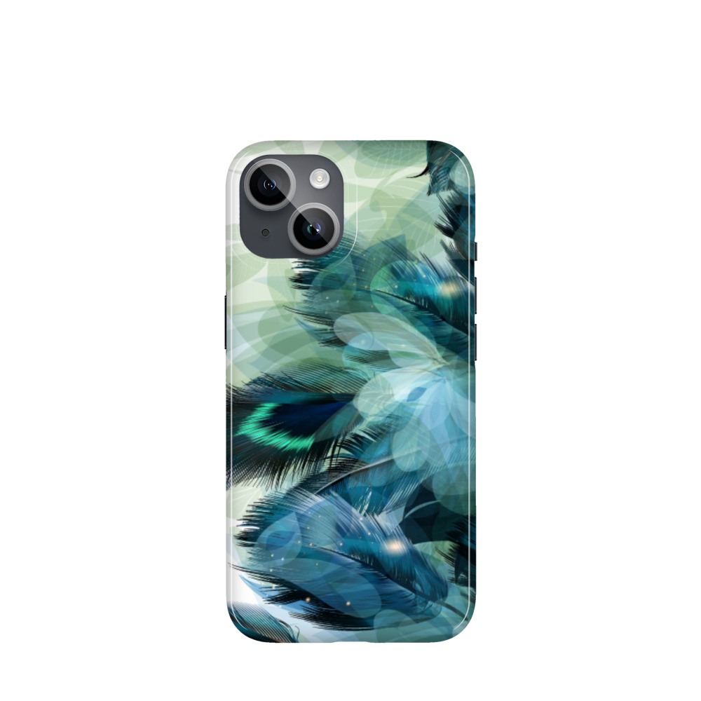 iPhone 14 Kunststoff Hülle Pfauenhauch - Grün