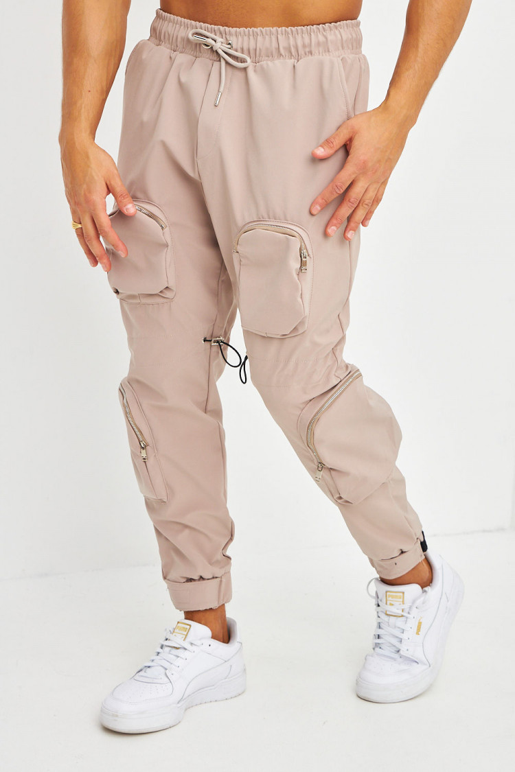 Pantalon cargo beige à multipoches 3D