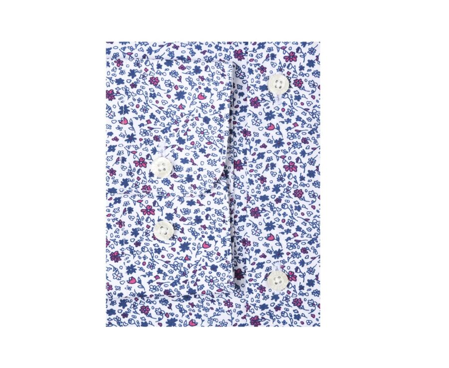 Chemise coton blanche imprimée fleurs bleues et roses - THÉOBERT