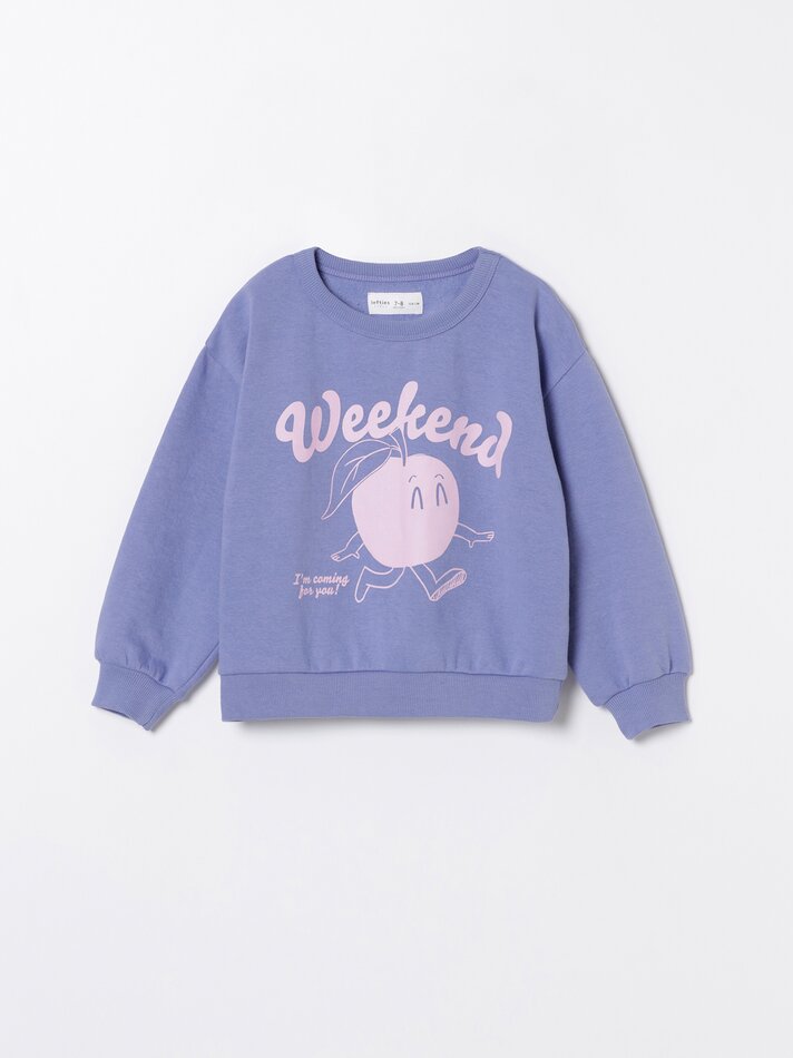 Conjunto com 2 moletons, um liso e um estampado - Roxo