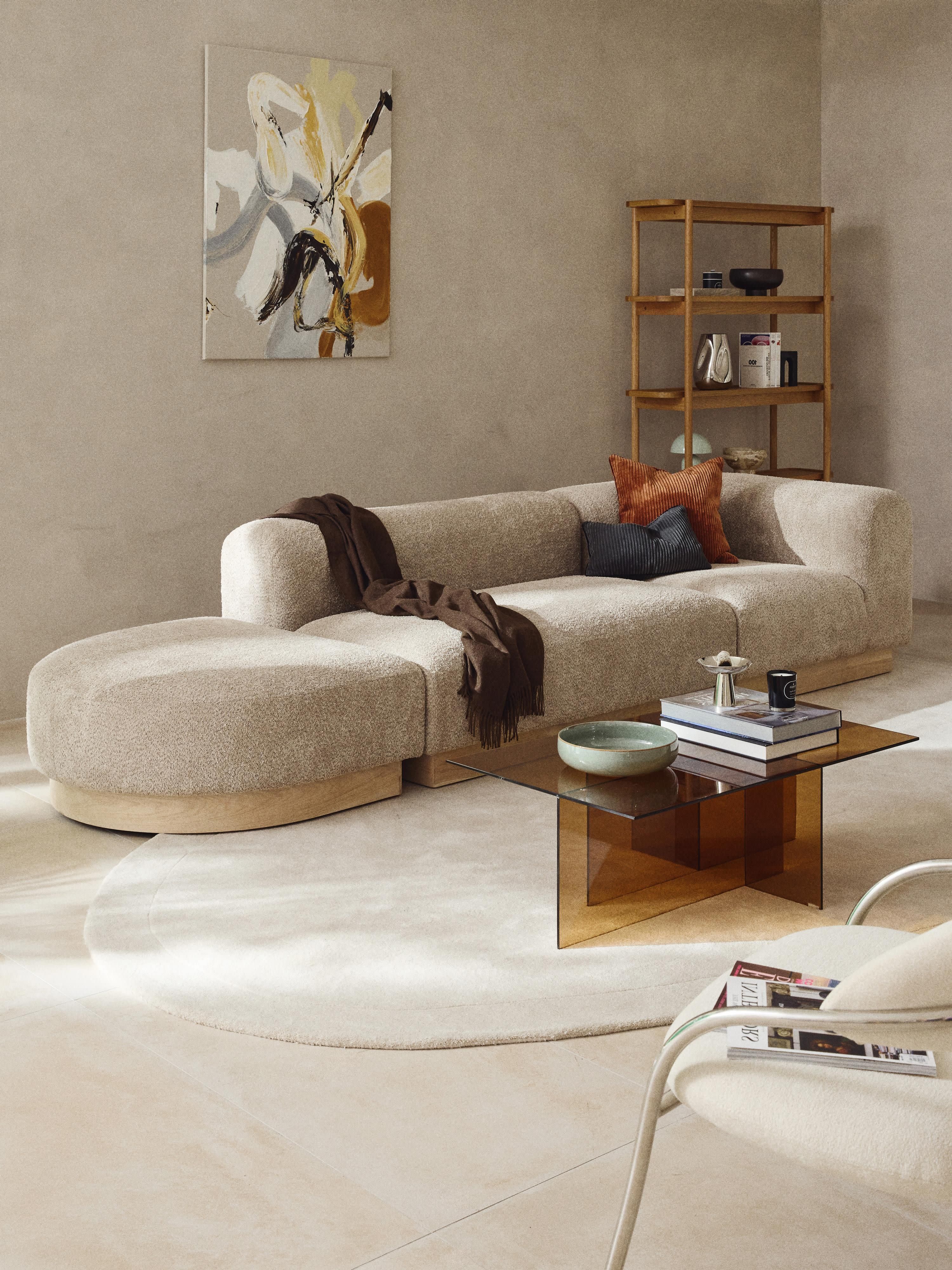 Modulaire chaise longue Natalie van teddy-bouclé met poef (links/rechts)