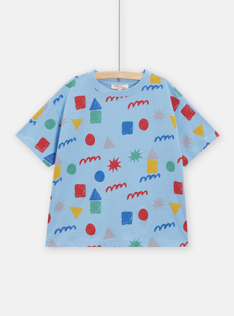 T-shirt bleu imprimé formes géométriques pour garçon