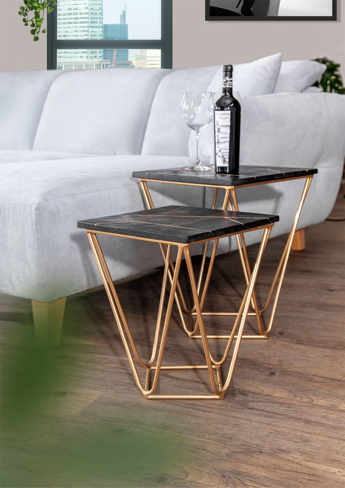 INTERhome Beistelltisch SCAN 2-teilig schwarz/ goldfarbig