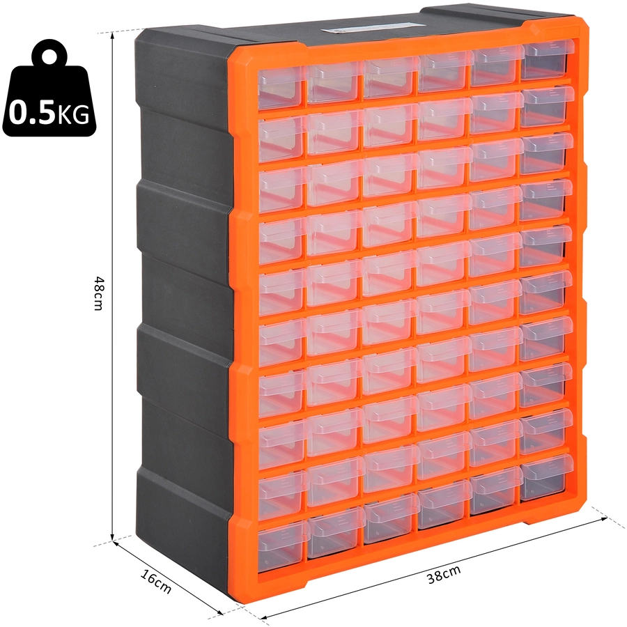 DURHAND Kleinteilemagazin mit 60 Fächer orange
