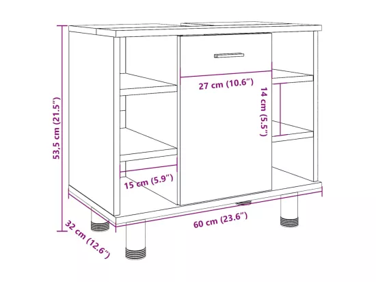 Armoire de salle de bain vieux bois 60x32x53,5 cm