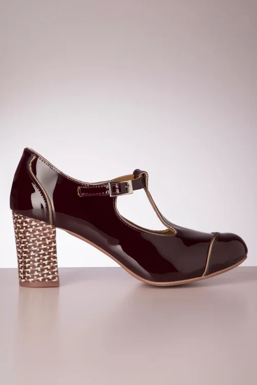 Nemonic Nice laklederen t-strap pumps in bruinrood