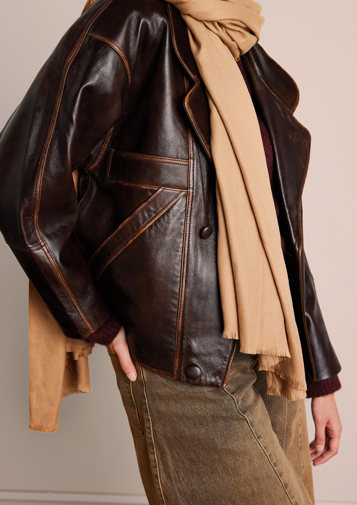 Beige & cognackleurige sjaal