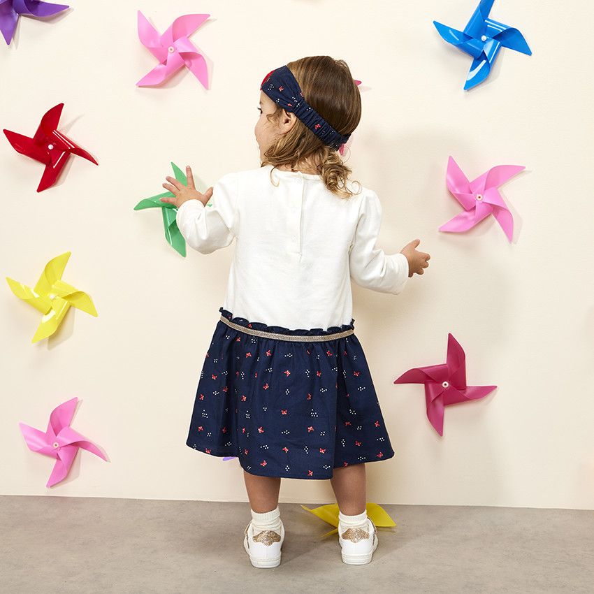 Robe manches longues effet 2 en 1 motifs papillons pour bébé fille - Ecru