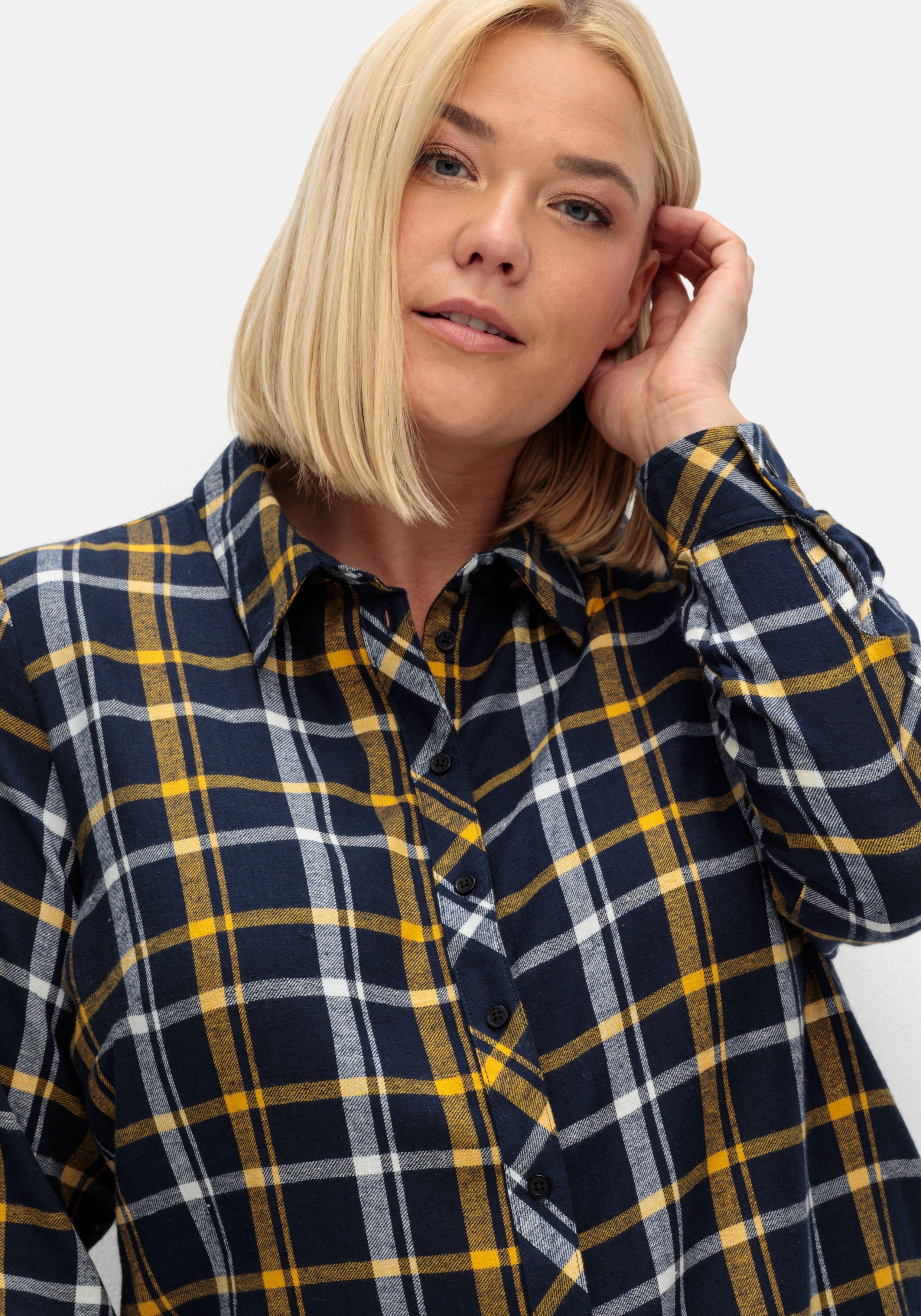 Karierte Flanellbluse mit Krempelärmeln