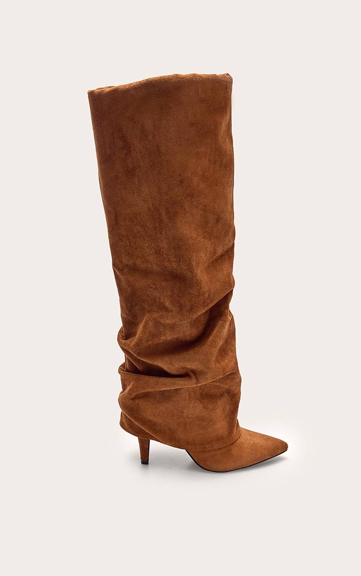 Marron Bottes Hautes À Revers Plissées En Synthétique