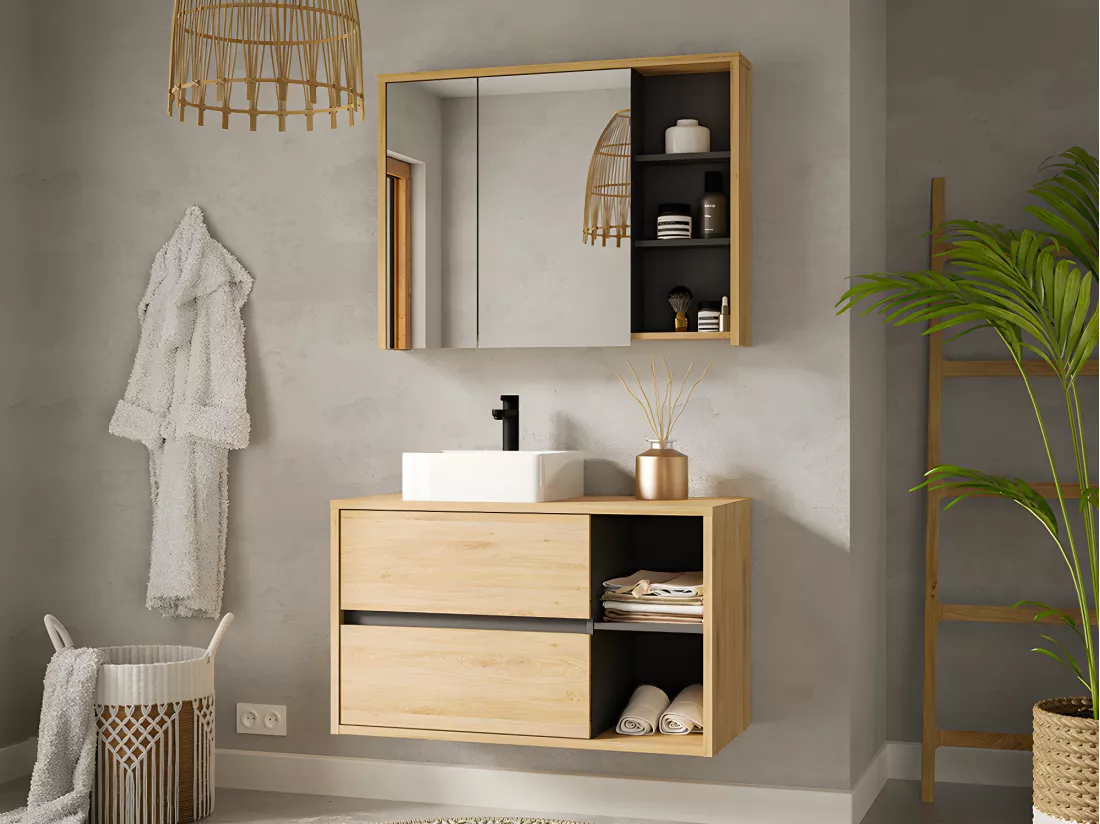 Meuble sous vasque suspendu coloris naturel - 100 cm - PURNAL