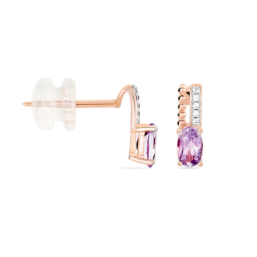 Boucles D'oreilles Pendantes Frannie Or Rose Amethyste Et Oxyde