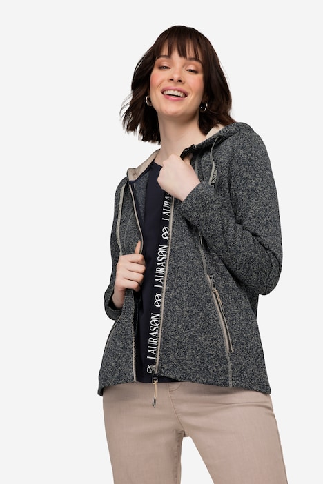 Strickfleece-Jacke, Kapuze, Zipptaschen