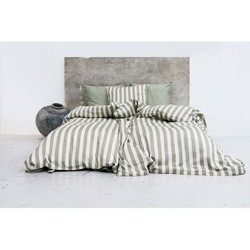 OMHU Blok Strib Sengetøj, Grøn/ Off White, 140x220 cm