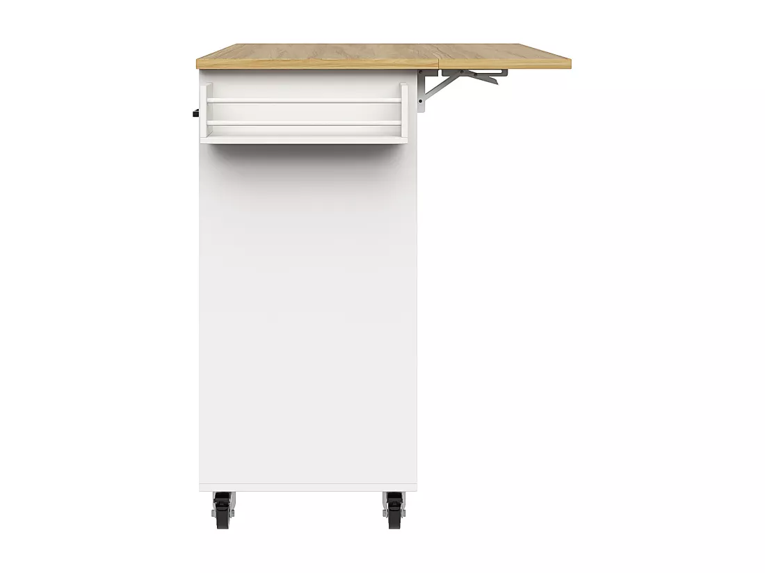 Ilot central de cuisine - chariot à roulette avec plateau extensible - 3 tiroirs et 2 portes - Blanc