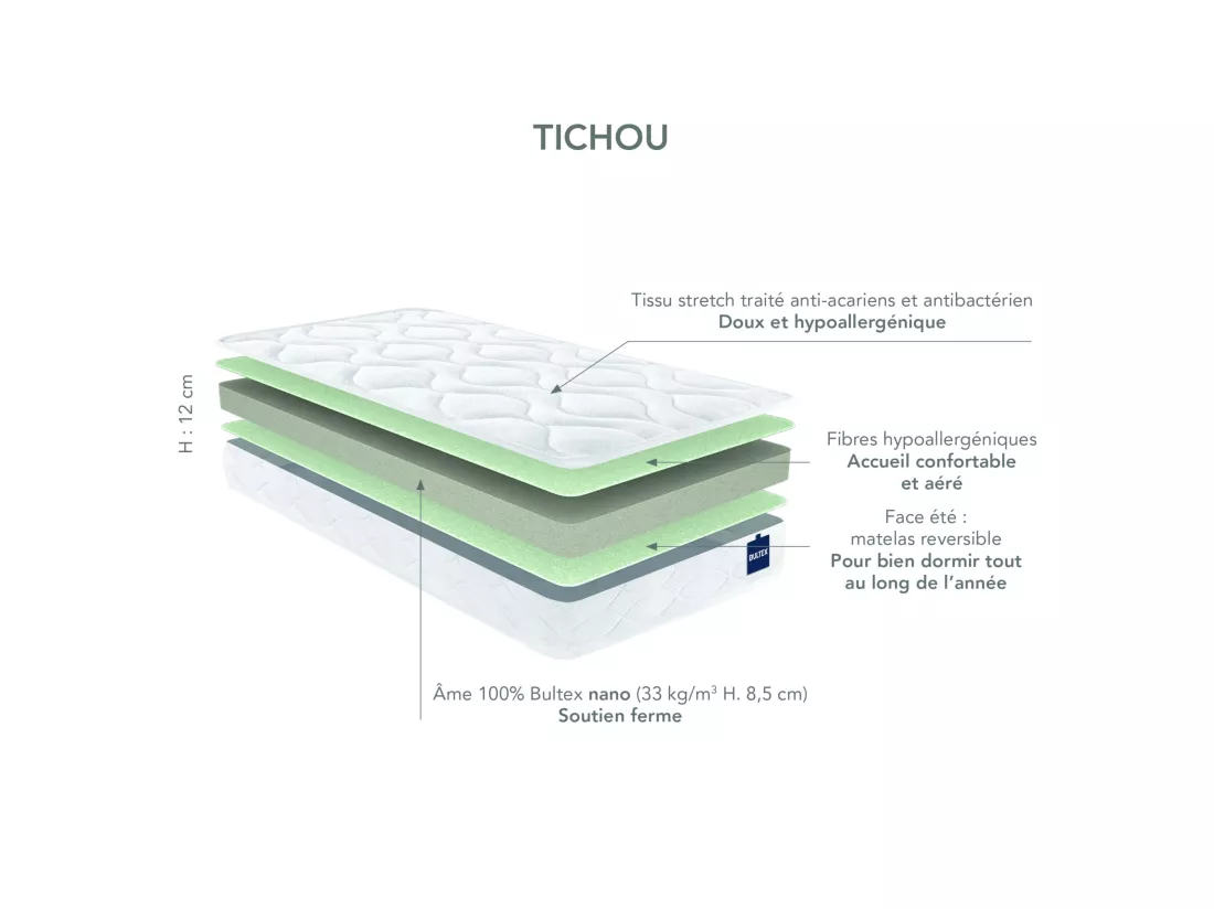 Matelas bébé Bultex nano confort ferme TICHOU 70x140
