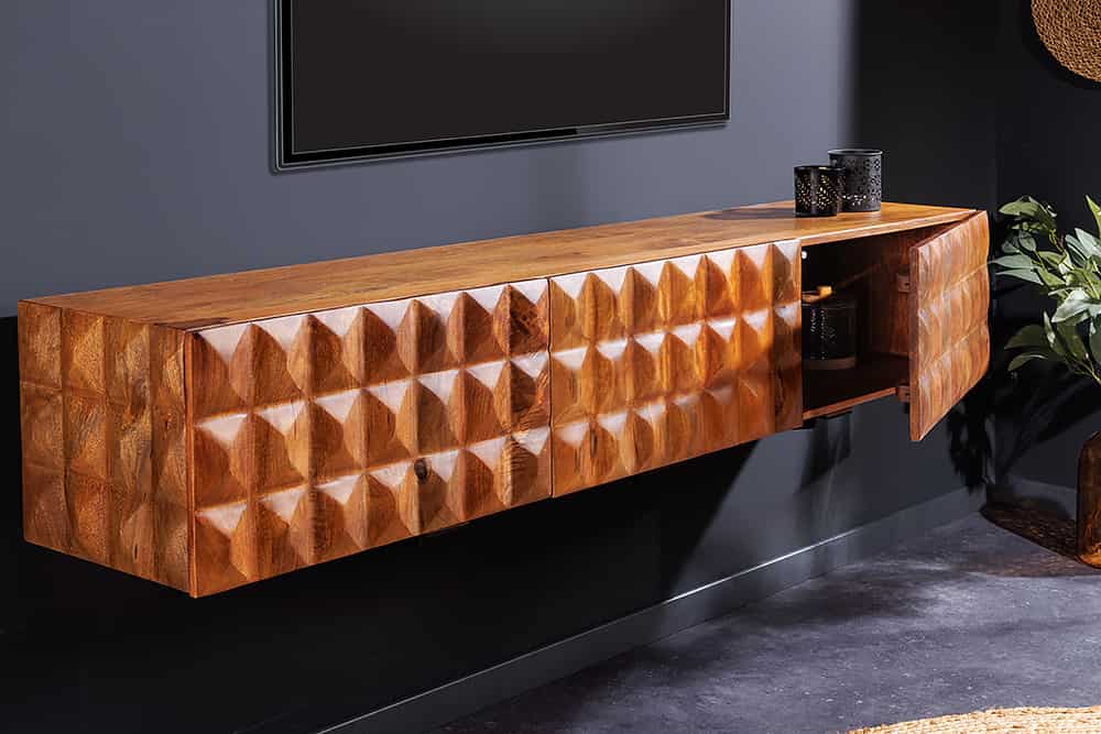 Massivholz TV Lowboard VULCANO 160cm hängend natur Mango Wohnzimmer