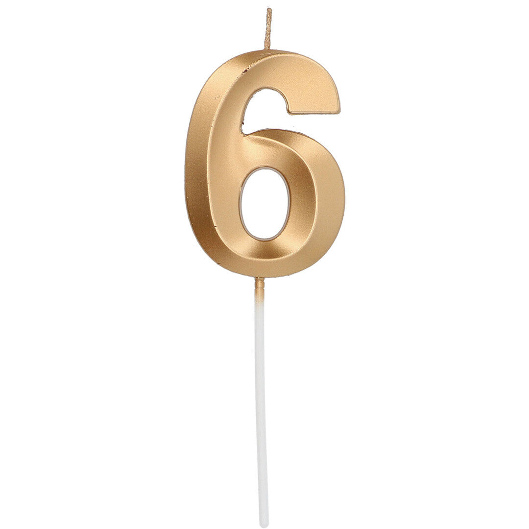 Verjaardagskaars metallic goud - 6 jaar