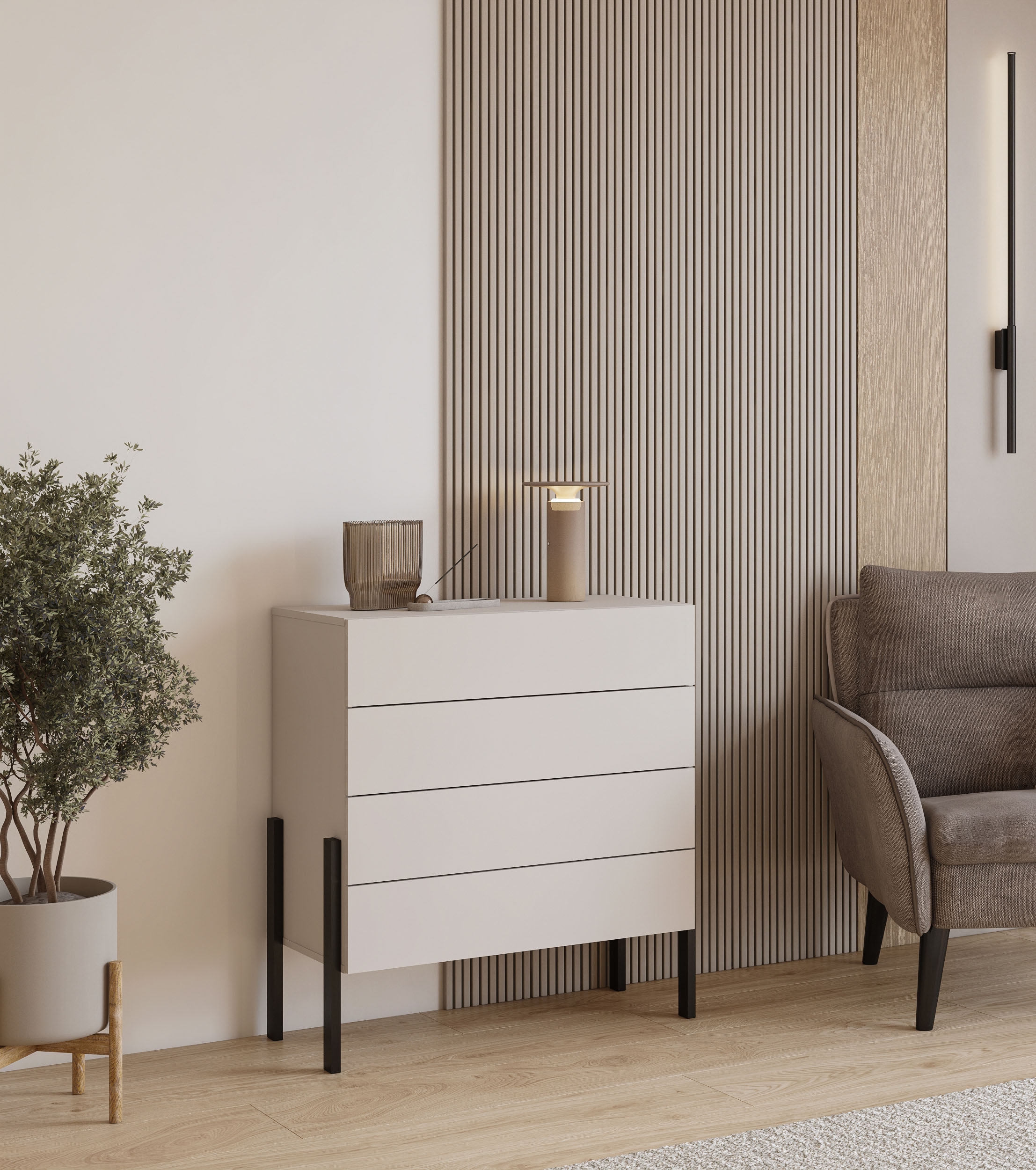 Home affaire Kommode »Jukon, Breite 84 cm, moderne grifflose Kommode« Schubladenkommode mit 4 Schubkästen, push to open Funktion