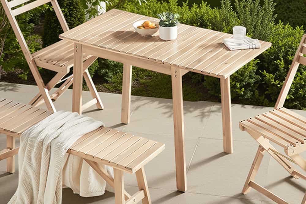 Outdoor Balkontisch BALI 110cm natur hell Akazienholz ausklappbar wetterfest
