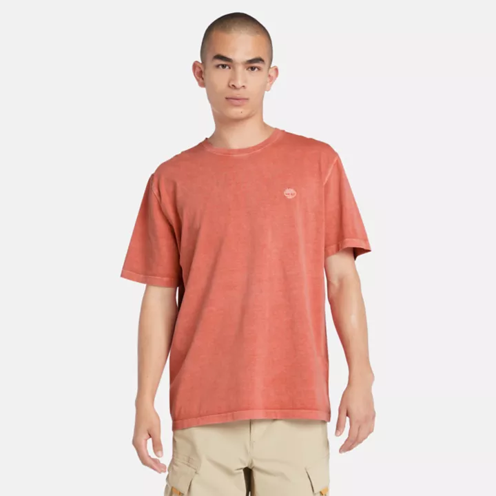 T-shirt teint en pièce pour homme en orange clair