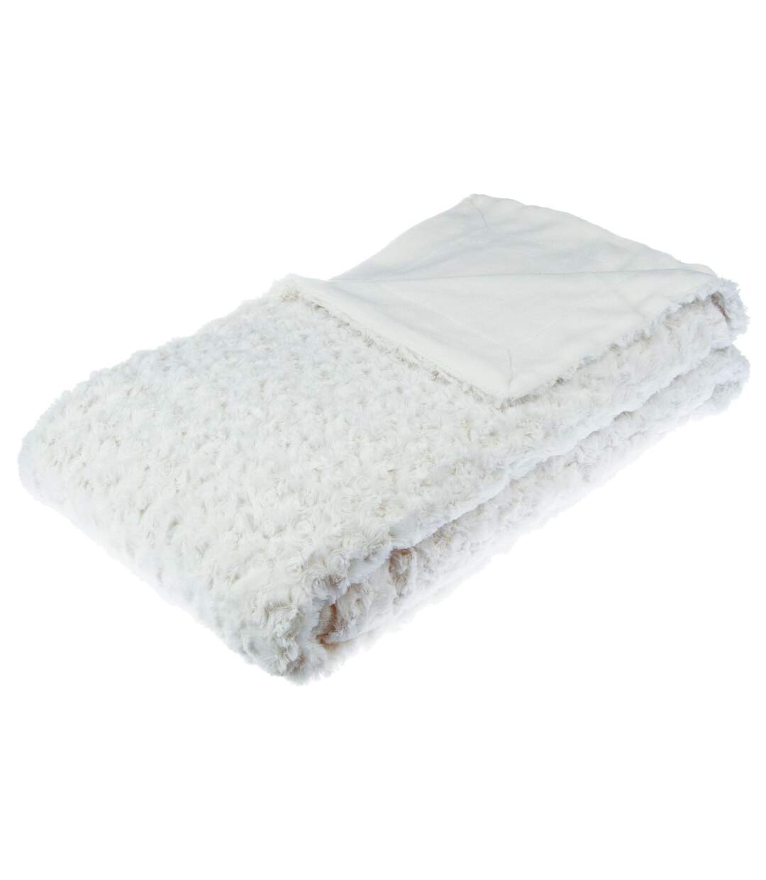 Plaid en fausse fourrure à boucles en polyester - 230x180cm - Blanc ivoire