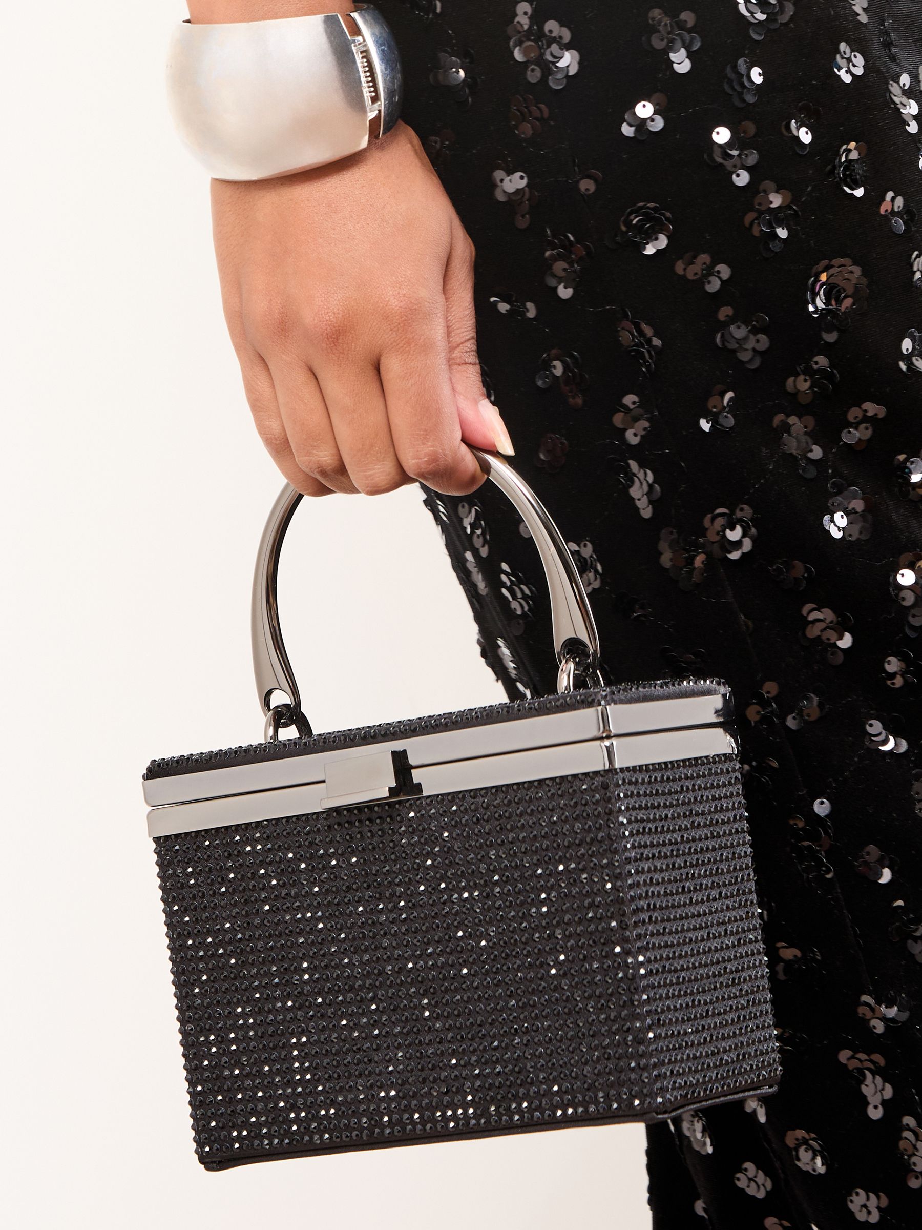 Zwart strass - Lipsy Top Handle Box Bag