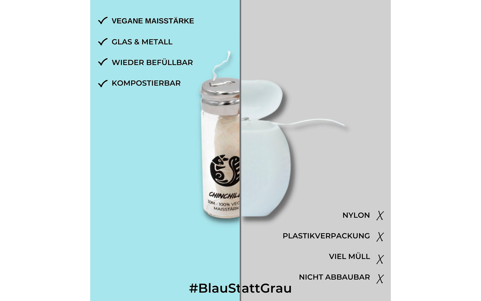 Chinchilla Vegane Zahnseide zum Nachfüllen plastikfrei 30 Meter