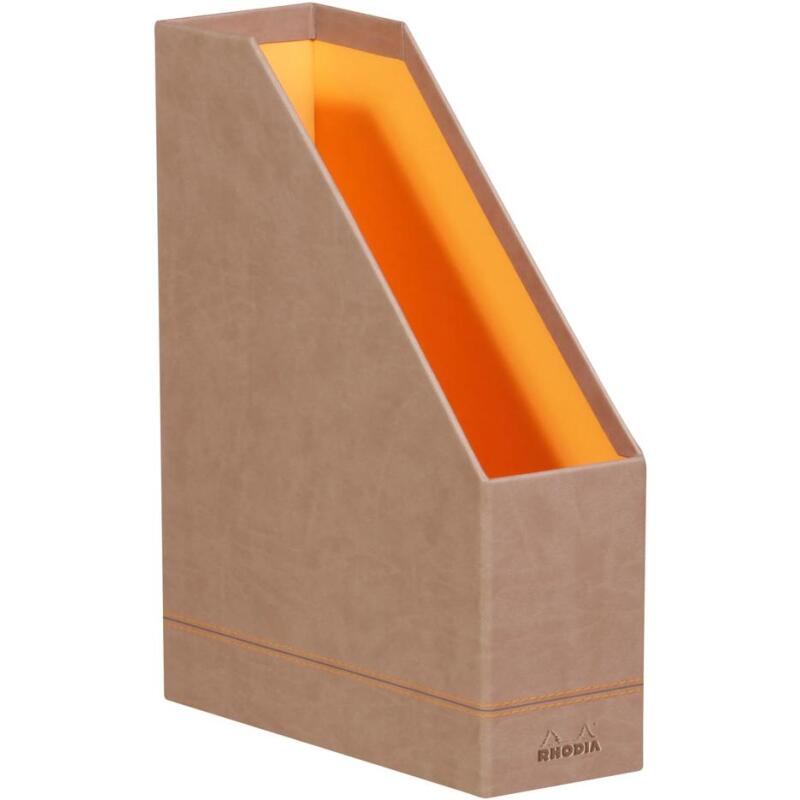Rhodiarama Porte-revues, en similicuir, 10x25x31 cm. - Taupe