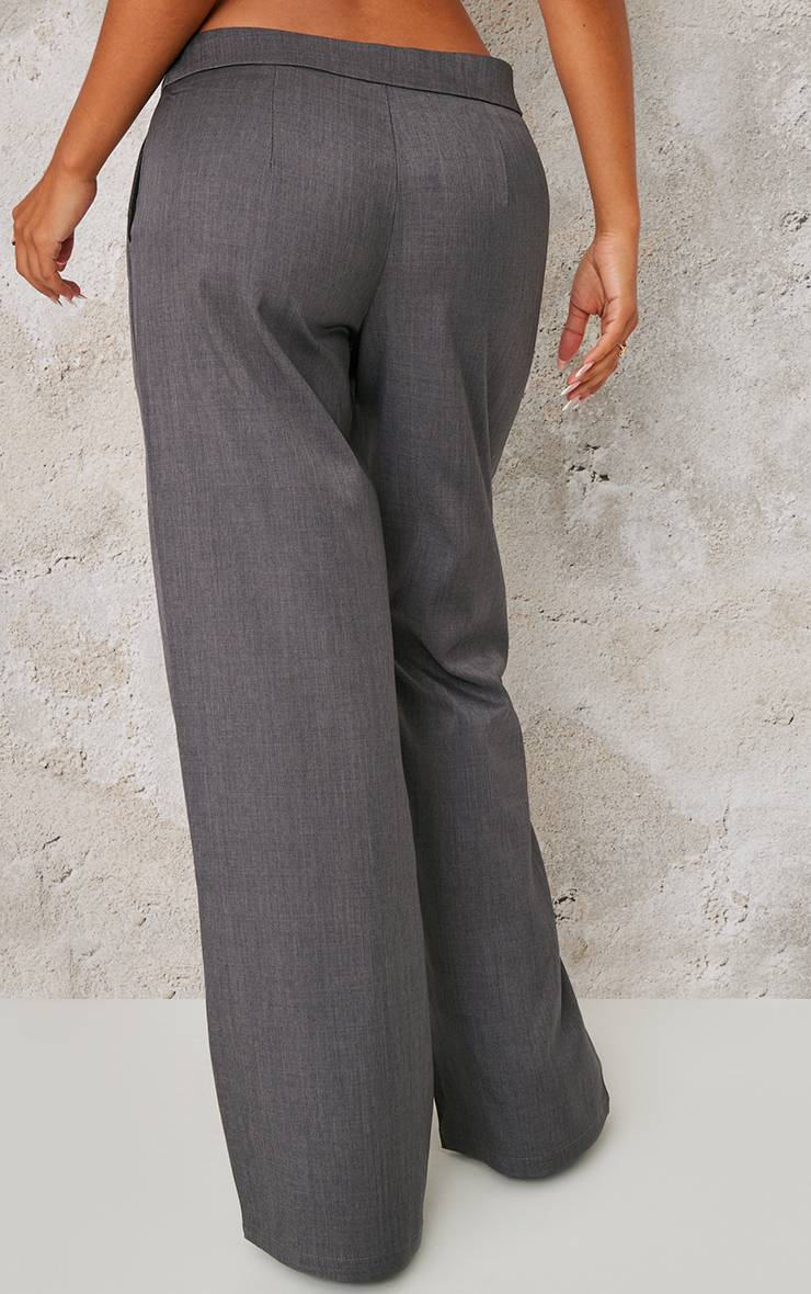 Gris Pantalon Large Taille Basse En Tissu Tissé Premium Petite