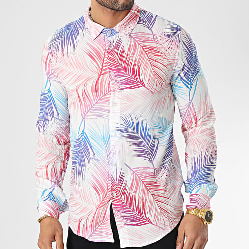 Chemise Manches Longues Blanc Rose Bleu