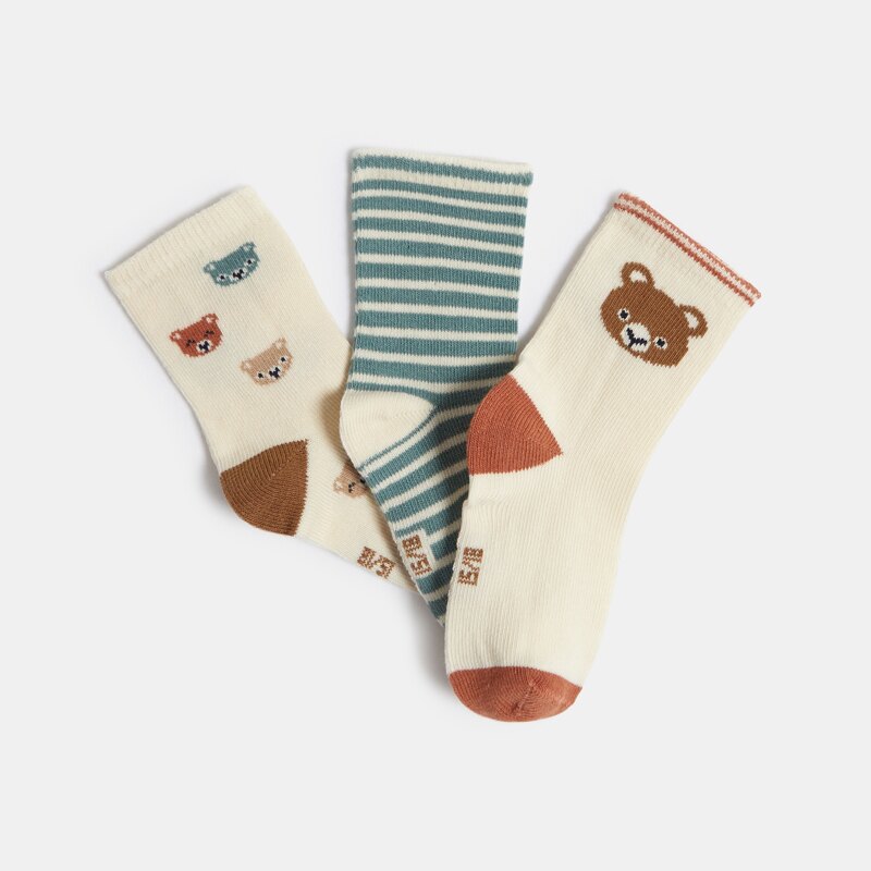 Chaussettes ours marron bébé garçon (lot de 3) Beige