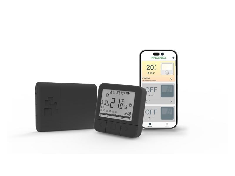 INNGENSO Digitaler Thermostat IT WiFi schwarz Funk-Wandthermostat mit Funkempfänger und App Steuerung zum Schalten der Heizung