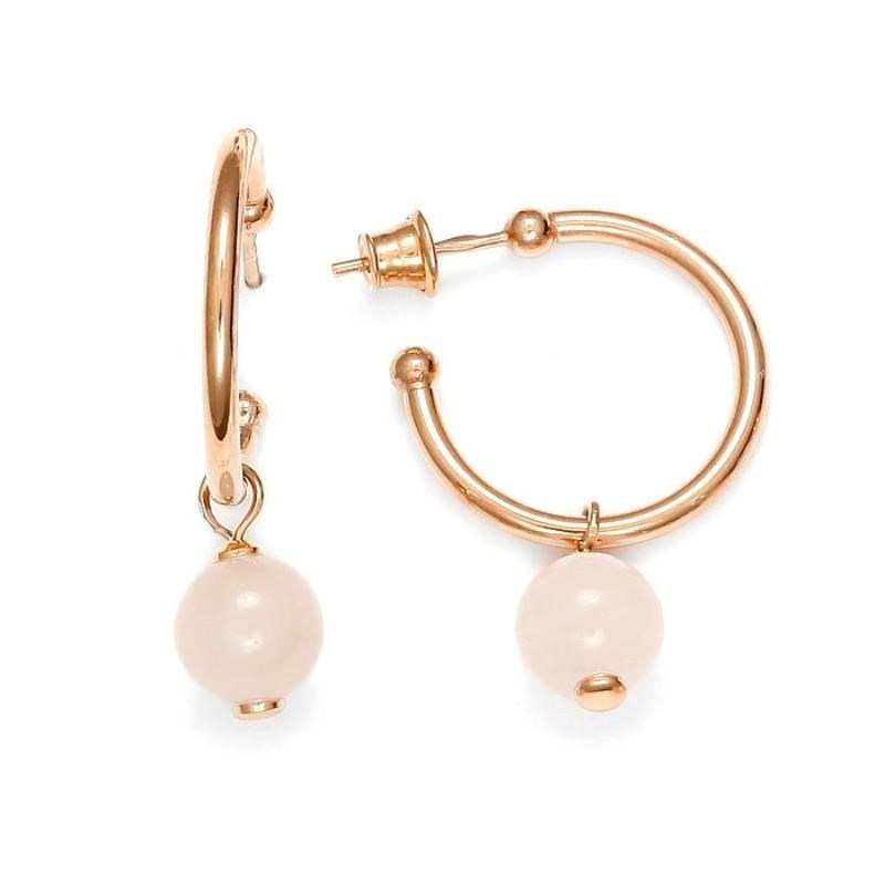 Créoles en Quartz rose  et Argent Doré Rose
