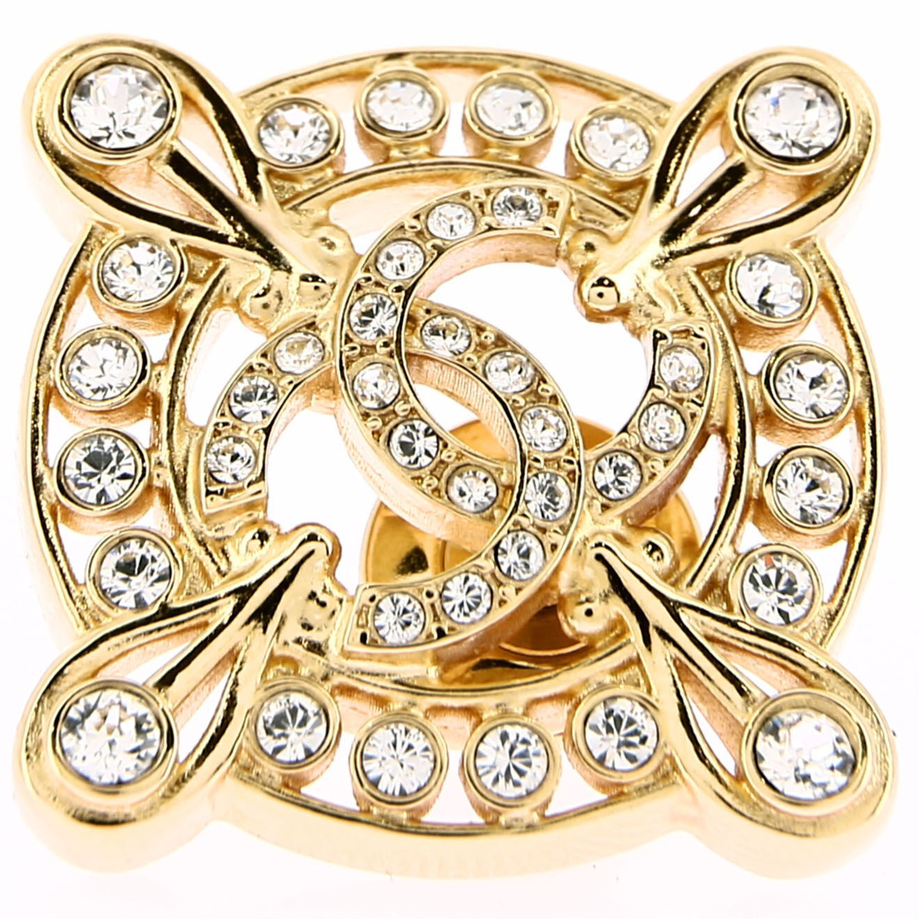 Chanel Broche en Laiton & Strass dorée - Parfait état