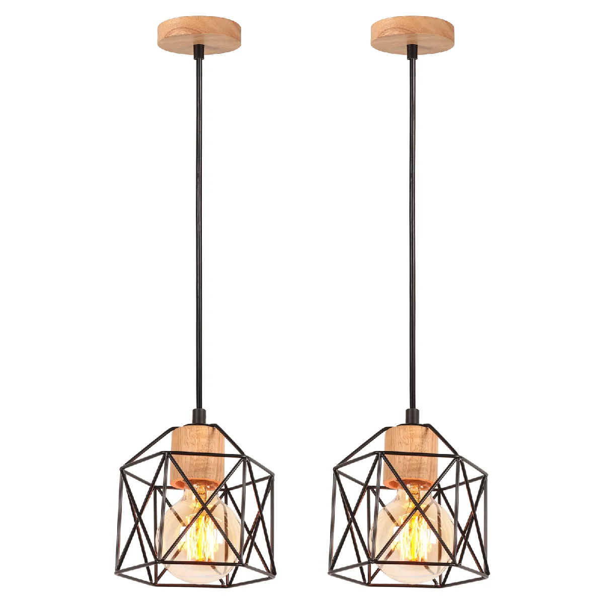 Stoex 2X Suspension Luminaire Rétro Plafonnier Cage En Métal Suspension Intérieure Moderne Pour Chambre Bar Salon Cuisine, Noir, E27