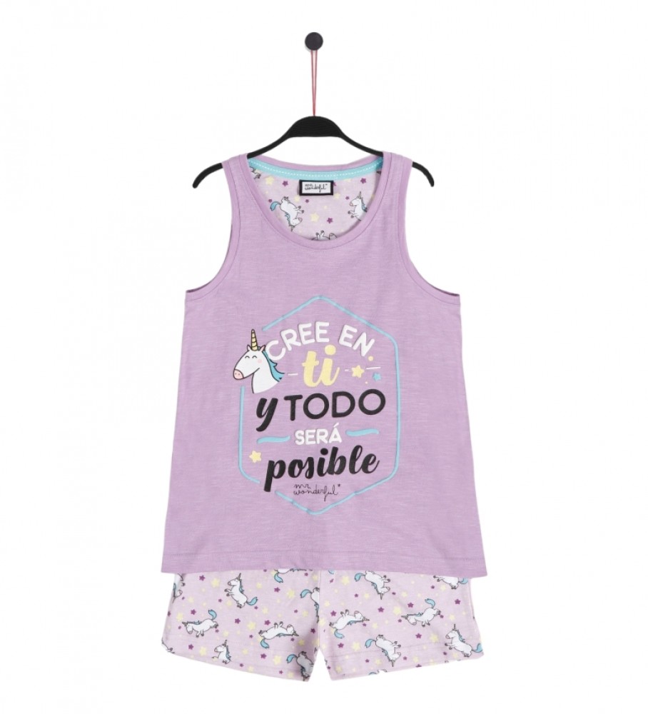 Pijama Aznar Innova com Suspensórios Acredite em si mesmo, cor malva