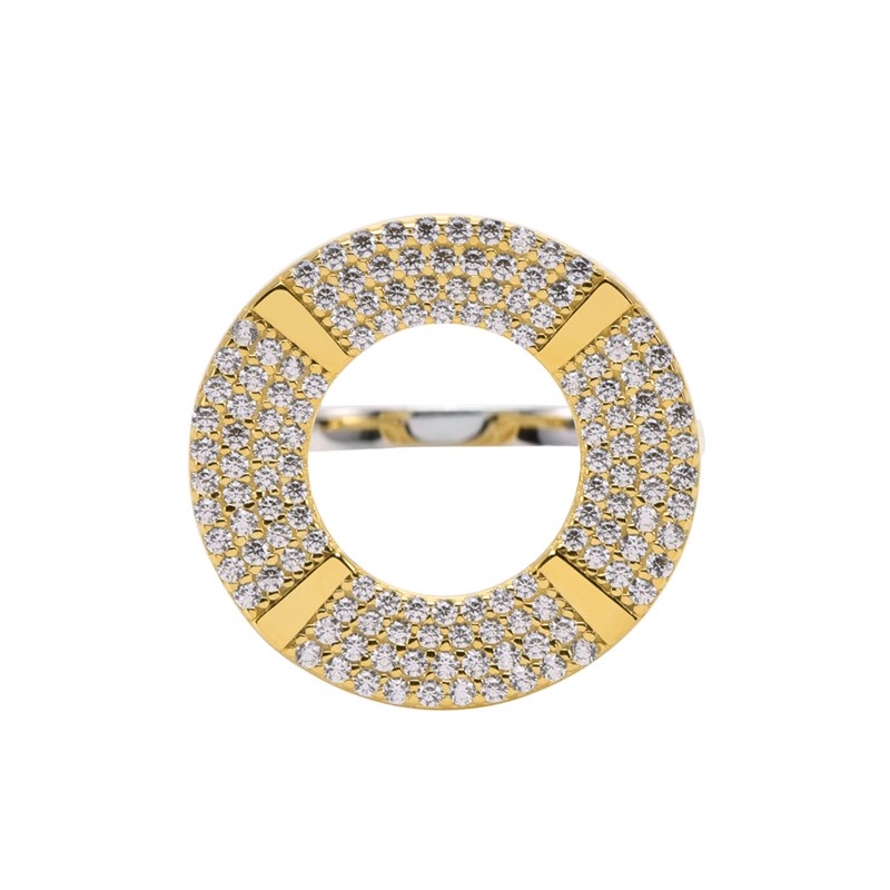 Bague Argent Ronde Doré Sertie De Zirconium